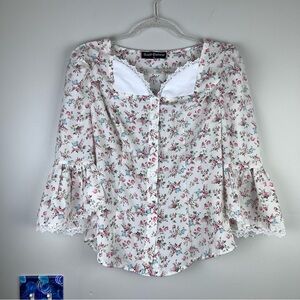 Scarlet Darkness Floral Victorian Cottagecore Blouse Top Small Renaissance